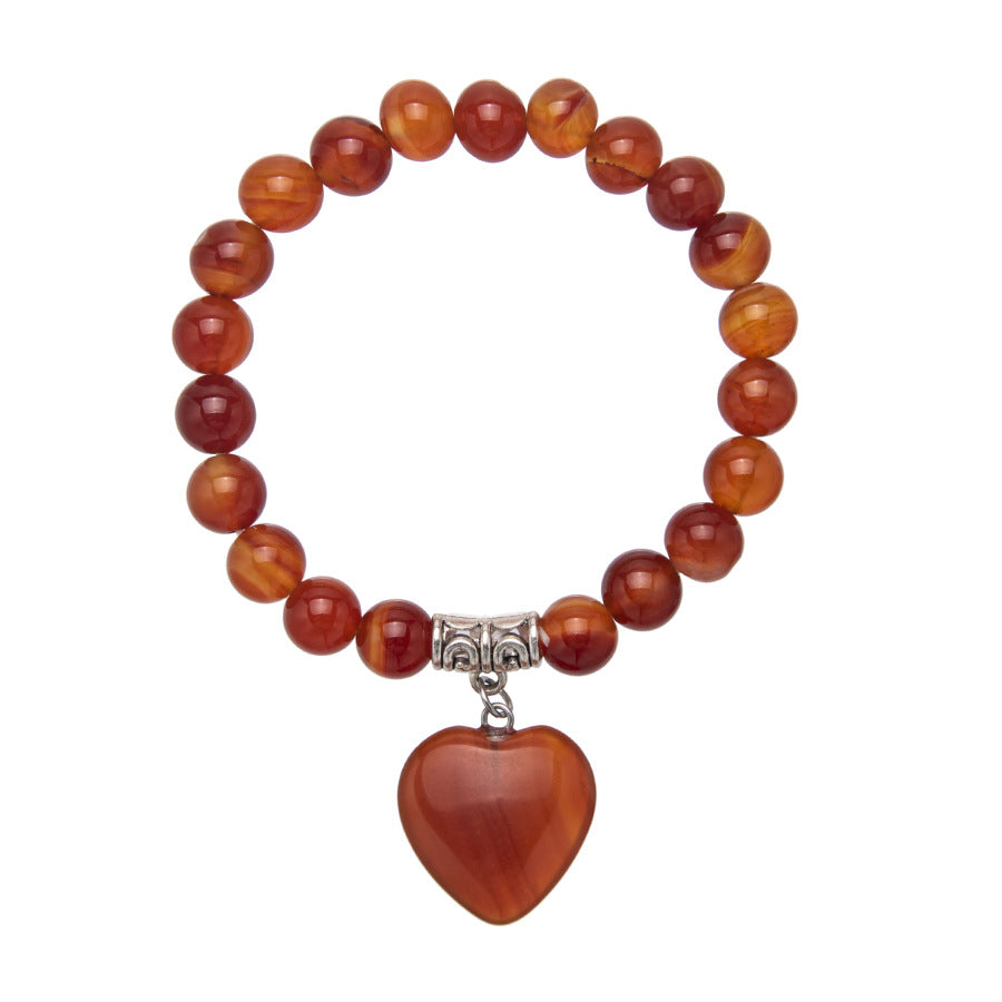 Wholesale Colorful Natural Stone Crystal Heart Stretch 8MM Bracelet